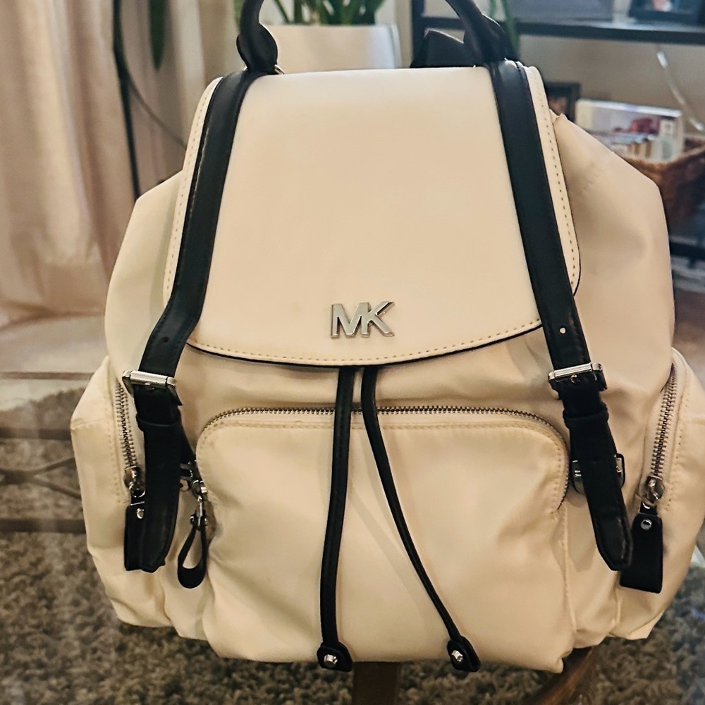 Michael Kors Cream and Black Drawstring Backpack